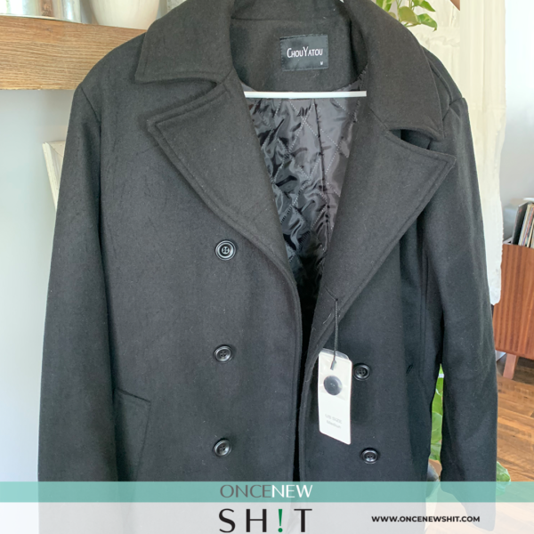 Once New Shit - Men's Black Wool Pea Coat (size medium)