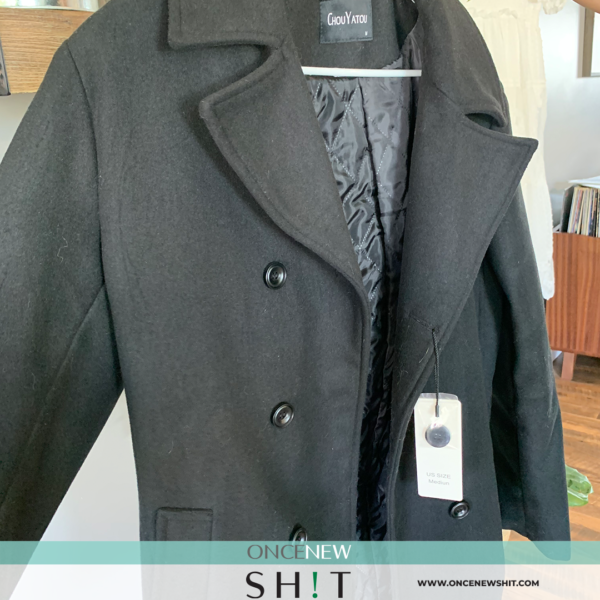 Once New Shit - Men's Black Wool Pea Coat (size medium)