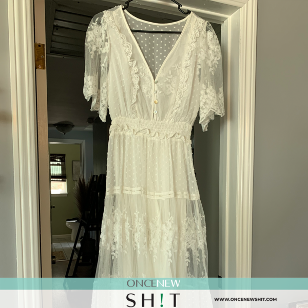 Once New Shit - Women's White Lace Dress (size medium)