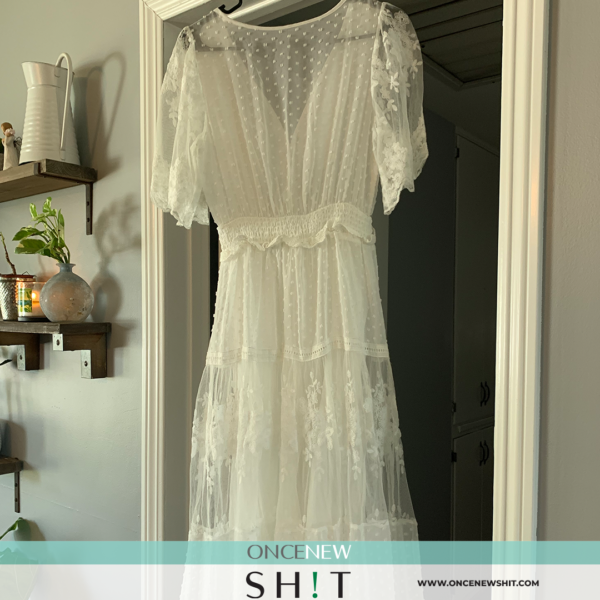 Once New Shit - Women's White Lace Dress (size medium)